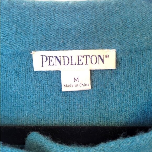 Pendleton Turquoise Blue and Grey Lambswool Button Front Cardigan - Picture 3 of 6